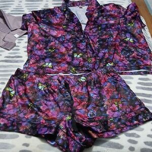 Victoria SECRET Floral Satin Pajama Set - Purple and Black
